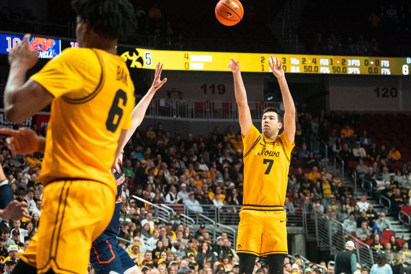 Iowa's Alvaro Folgueiras attempts a basket during a game at Casey's Center on Saturday, Dec. 20, 2025 in Des Moines.