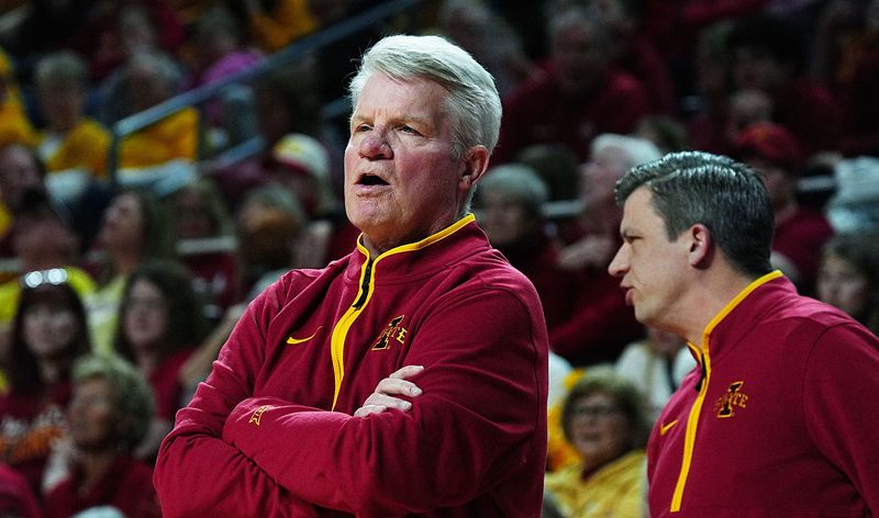 Iowa State Cyclones' women's basketball head coach Bill Fennelly watches the game from bench during the fourth quarter again West Virginia in the Big-12 women’s basketball on Jan. 11, 2026, at Hilton Coliseum in Ames, Iowa.