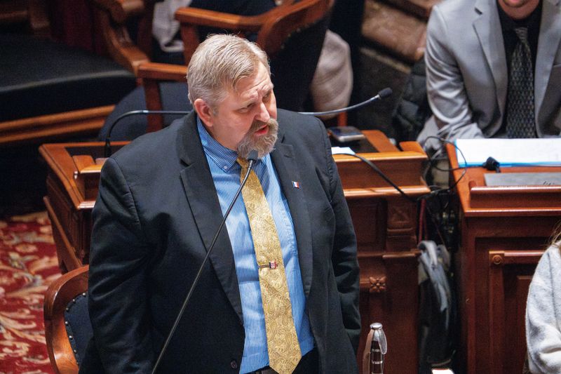 Senate Majority Leader Mike Klimesh, R-Spillville, speaks during the first day of session on Jan. 12, 2026, at the Iowa State Capitol.