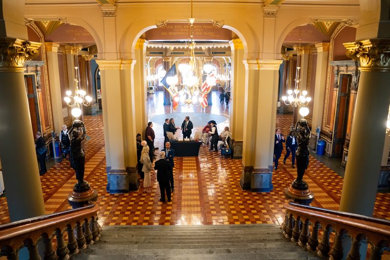 A view of the Iowa State Capitol rotunda during the first day of the 2026 legislative session on Jan. 12, 2026, in Des Moines.