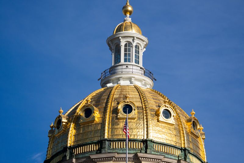 The Iowa State Capitol Building is seen as lawmakers return for the 2026 legislative session on Jan. 12, 2026, in Des Moines.