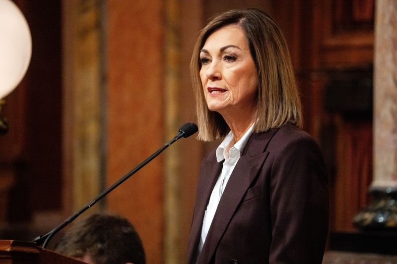 Gov. Kim Reynolds delivers her 2026 Condition of the State address on Jan. 13, 2026, at the Iowa State Capitol in Des Moines.