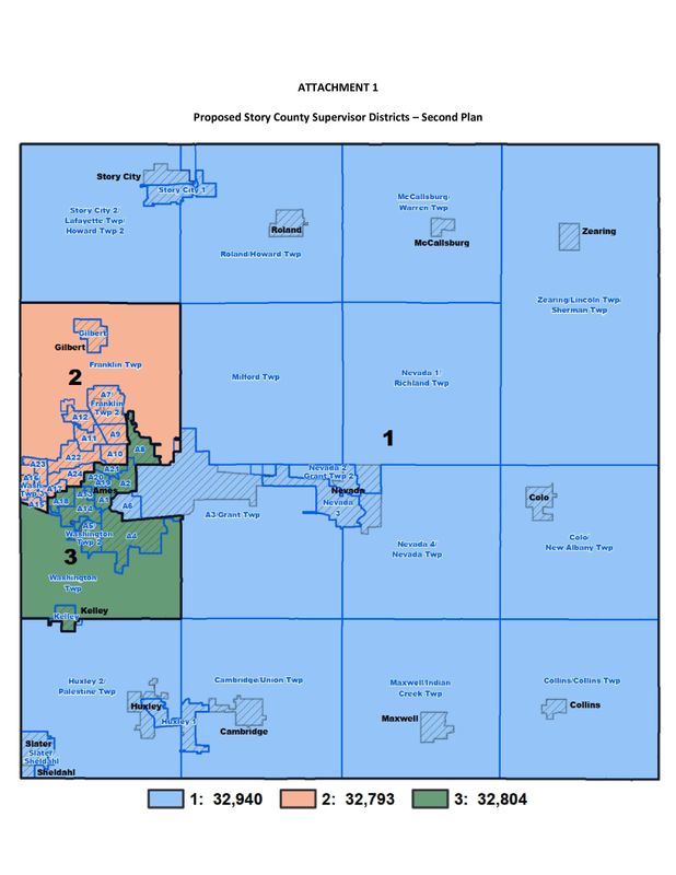 The second Story County supervisor district voting map from Legislative Services Agency.