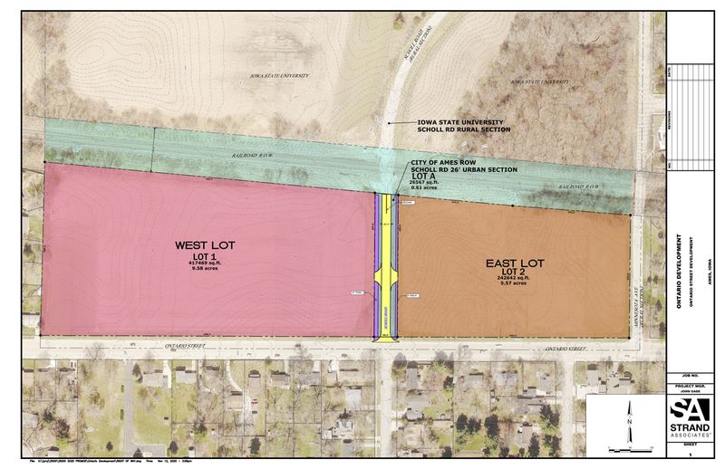 Two proposed lots for a proposed housing subdivision at the intersection of Ontario Street and Scholl Road in Ames.