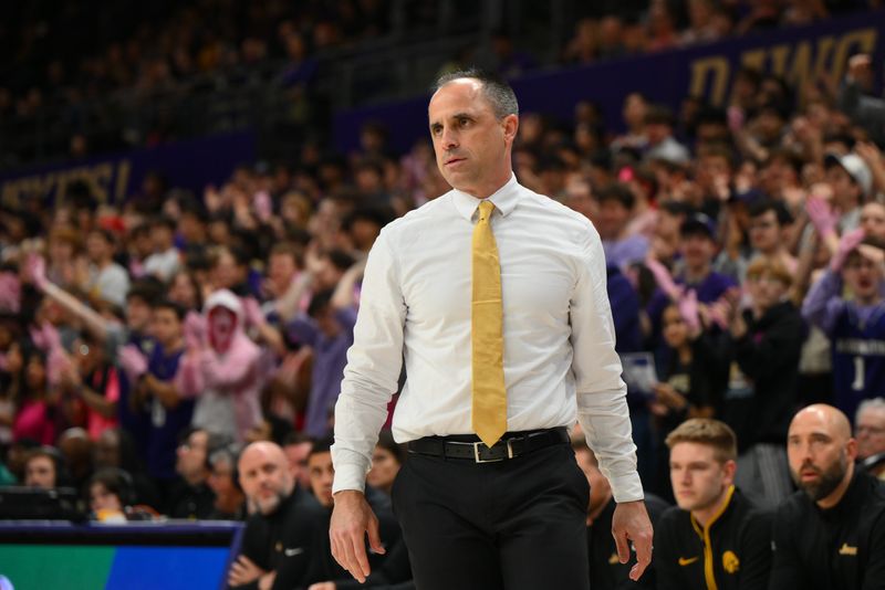 Feb 4, 2026; Seattle, Washington, USA; Iowa Hawkeyes head coach Ben McCollum during the first half against the Washington Huskies at Alaska Airlines Arena at Hec Edmundson Pavilion. Mandatory Credit: Steven Bisig-Imagn Images