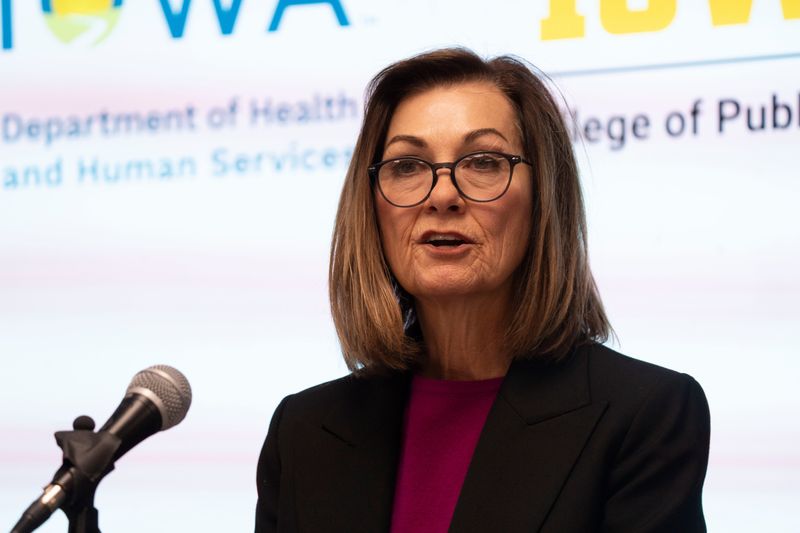 Gov. Kim Reynolds speaks during a presentation on Iowa's cancer rates at the Lucas Building on Thursday, Feb. 5, 2026 in Des Moines.