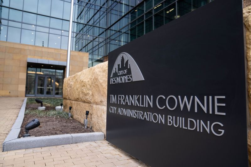 The T.M. Franklin Cownie City Administration Building stands on Feb. 9, 2026, in downtown Des Moines.