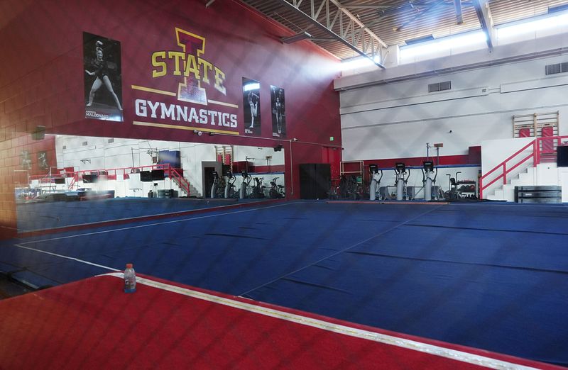 The Iowa State gymnastics practice facility at Beyer Hall is shown on Feb. 13, 2026. The Cyclones' season was canceled on Feb. 8.
