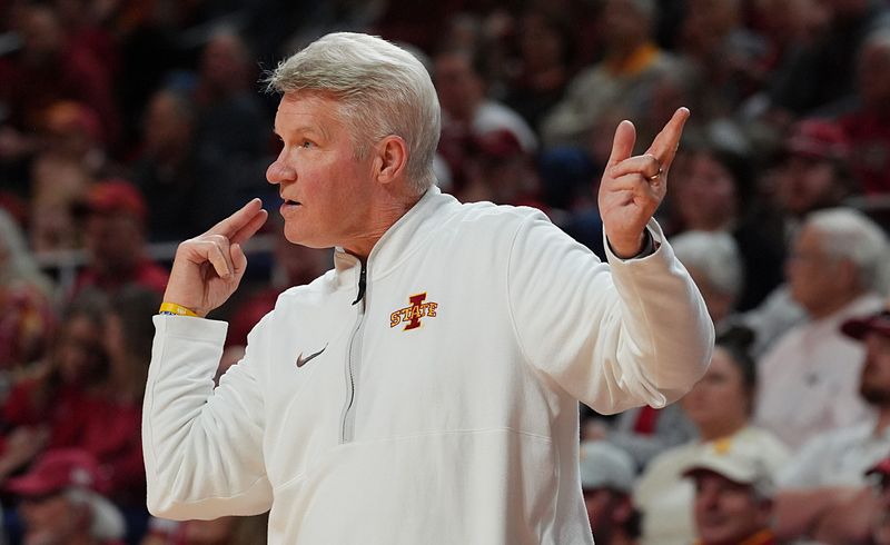 Iowa State Cyclones' women's basketball head coach Bill Fennelly calls a play against Arizona State during the fourth quarter in the Big-12 women’s basketball at Hilton Coliseum on Feb. 18, 2026, in Ames, Iowa