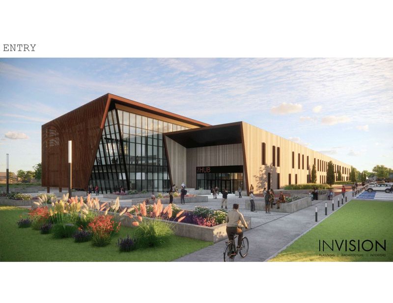 A rendering shows the entry for the planned "Ankeny Innovation Hub: Where learning connects to what’s next" facility for secondary students to be at the Northview Middle School campus off North Ankeny Boulevard.