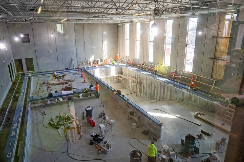 Construction continues on the Reichardt Community Recreation Center, Feb. 27, 2026 in Des Moines. The facility features a pool and basketball courts, as well as space for gaming and music.