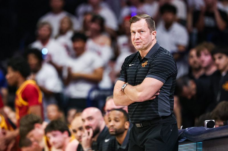 Mar 2, 2026; Tucson, Arizona, USA; Iowa State Cyclones head coach T.J. Otzelberger looks up at the scoreboard during the first half of the game against the Arizona Wildcats at McKale Memorial Center. Mandatory Credit: Aryanna Frank-Imagn Images