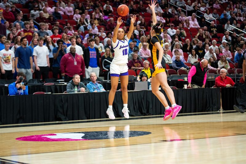 Johnston's Jenica Lewis (10) posted 22 points in the Dragons' win over Ankeny in the state semifinals on Thursday.