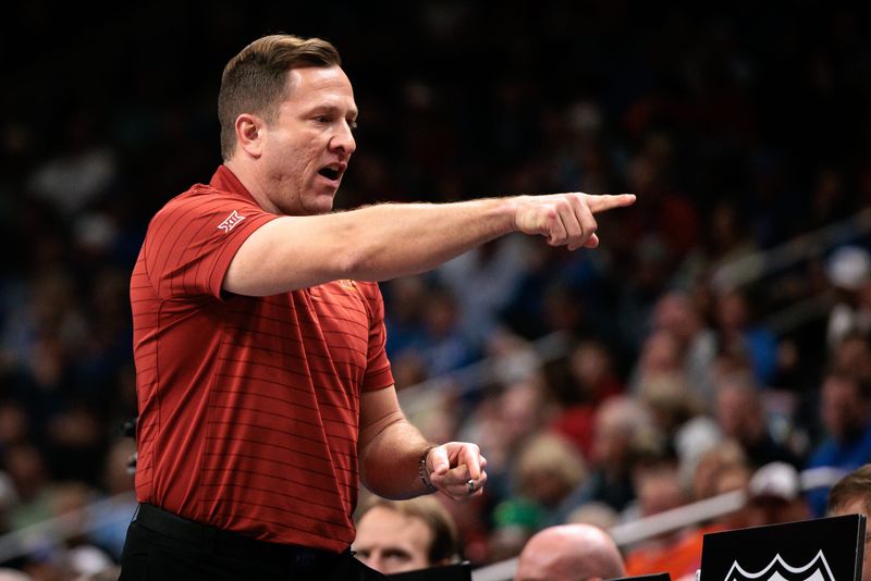 Mar 13, 2026; Kansas City, MO, USA; Iowa State Cyclones head coach T.J. Otzelberger gives direction during the first half against the Arizona Wildcats at T-Mobile Center. Mandatory Credit: William Purnell-Imagn Images
