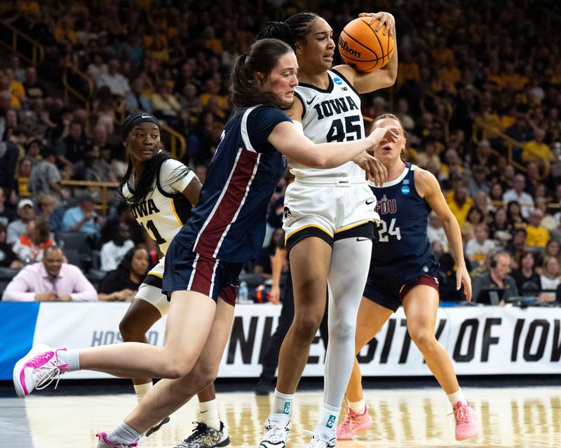 Iowa and Hannah Stuelke got all it could handle from 15th-seeded Fairleigh Dickinson inside Carver-Hawkeye Arena.