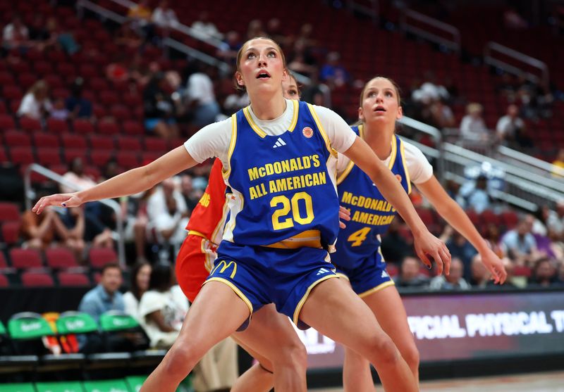 Mar 31, 2026; Glendale, AZ, USA; McKenna Woliczko (20) during the McDonalds All American Girls Game at Desert Diamond Arena. Mandatory Credit: Mark J. Rebilas-Imagn Images