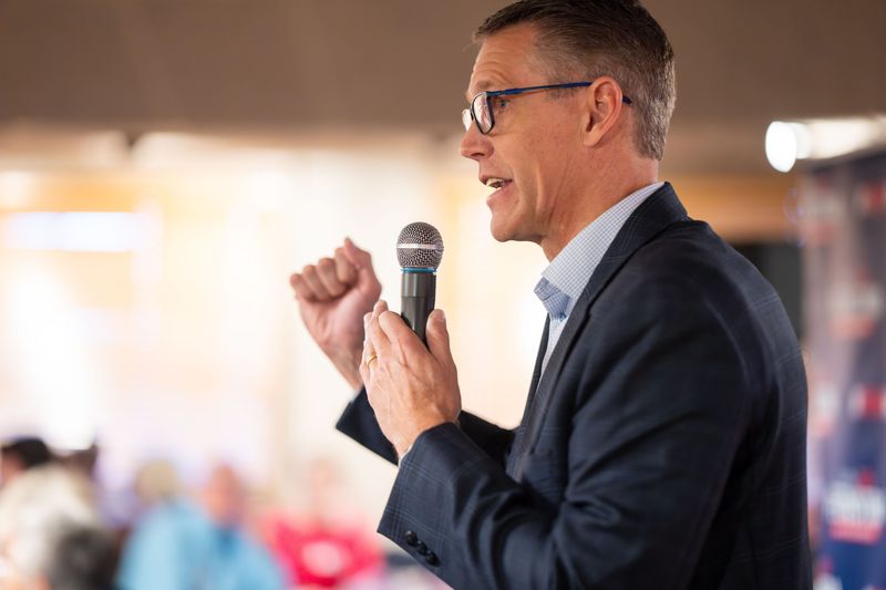Rep. Randy Feenstra, R-Iowa, speaks to the Westside Conservative Club at the Machine Shed in Urbandale, April 8, 2026.