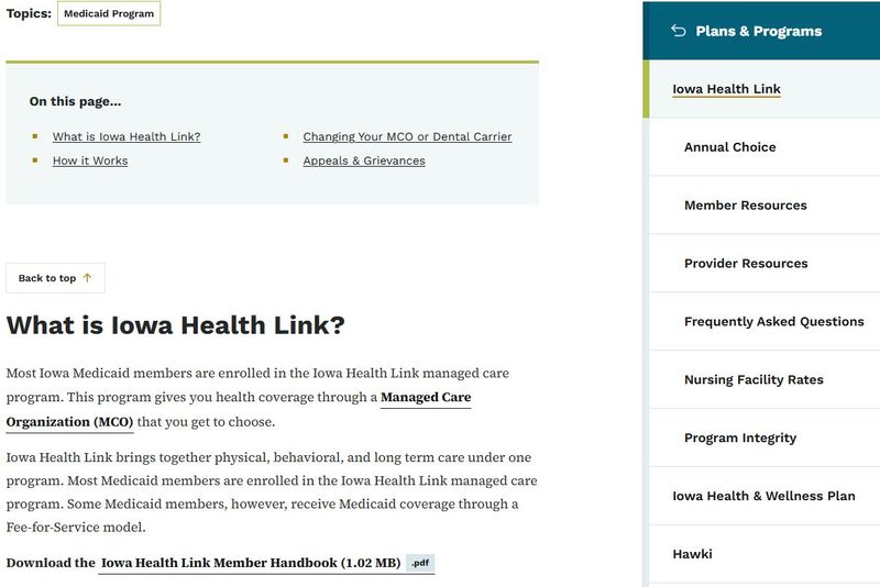 A state of Iowa website explains the managed care program for Medicaid recipients.