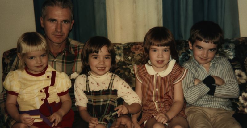 Don Studey, Lucy Studey McKiddy (far left) and her siblings appear in an undated family photo. Studey is the focus of a new docuseries, "My Killer Father: The Green Hollow Murders" on Paramount+.