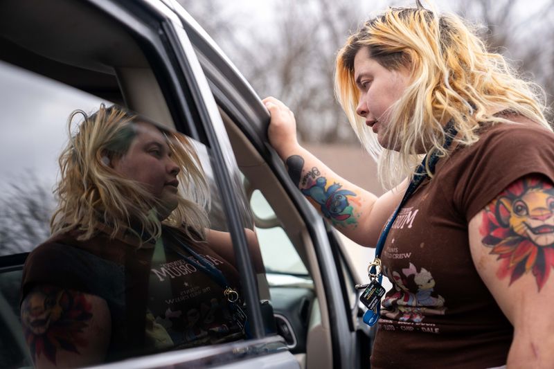 Charlie Beaman speaks with her mother, Bonnie on April 4, 2026, in Des Moines.