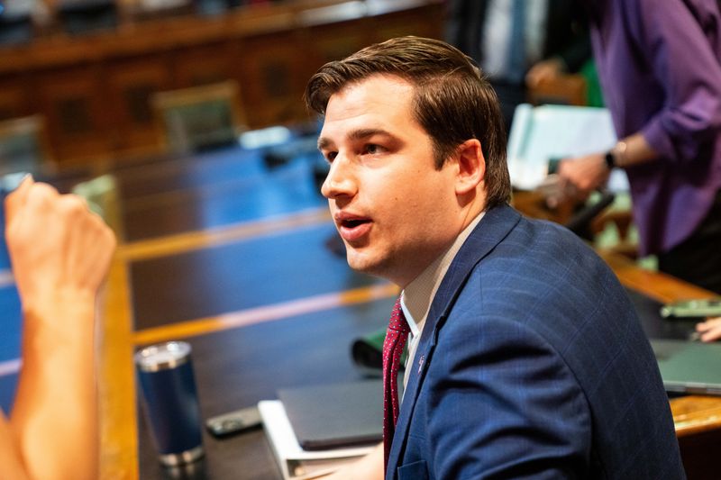 Rep. Carter Nordman, R-Dallas Center, attends a public hearing on SF 2472, the State Senate’s proposed property tax overhaul, on April 21, 2026, at the Iowa State Capitol.