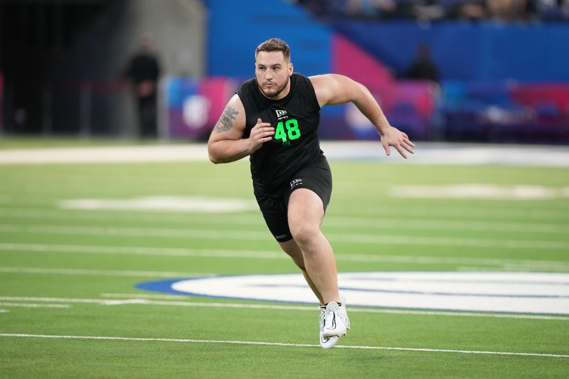 Iowa offensive lineman Beau Stephens during the NFL Scouting Combine at Lucas Oil Stadium.