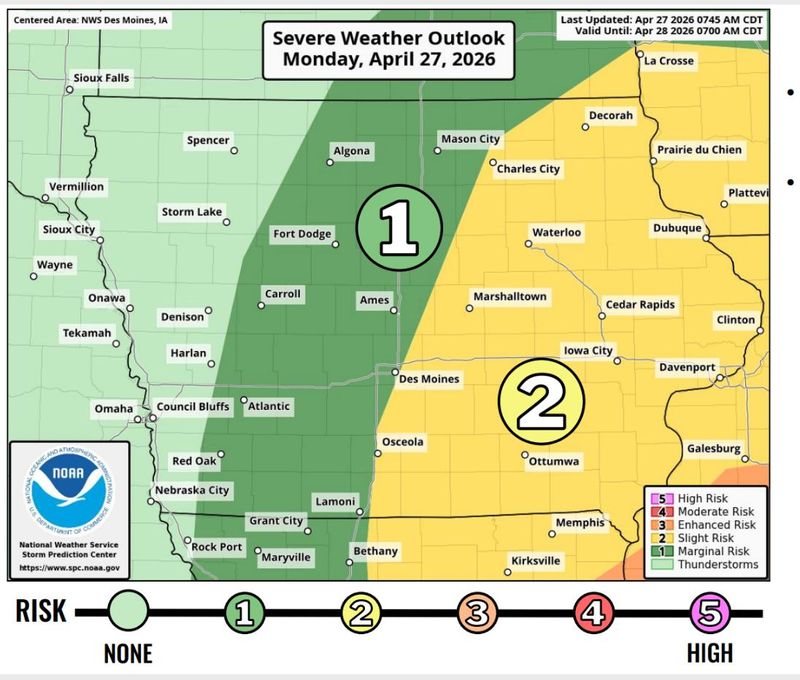The severe weather outlook for Monday, April 27, 2026.