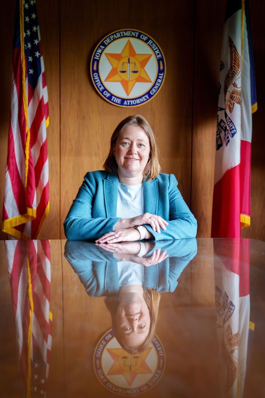 Iowa Attorney General Brenna Bird sits for a photo at her office April 28, 2026, in Des Moines.