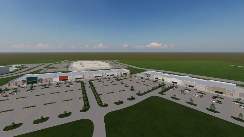 A rendering depicts the planned The Shoppes at Prairie Crossing, a retail center to be built south of Outlets of Des Moines in Altoona.