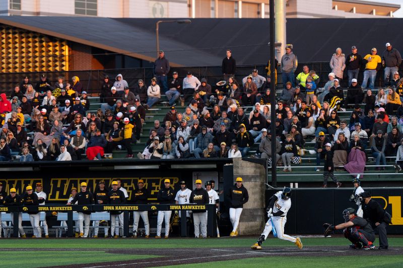 Iowa’s Gable Mitchell (2) bats against the Illinois Fighting Illini May 1, 2026 during a Big Ten baseball game at Duane Banks Field in Iowa City, Iowa.