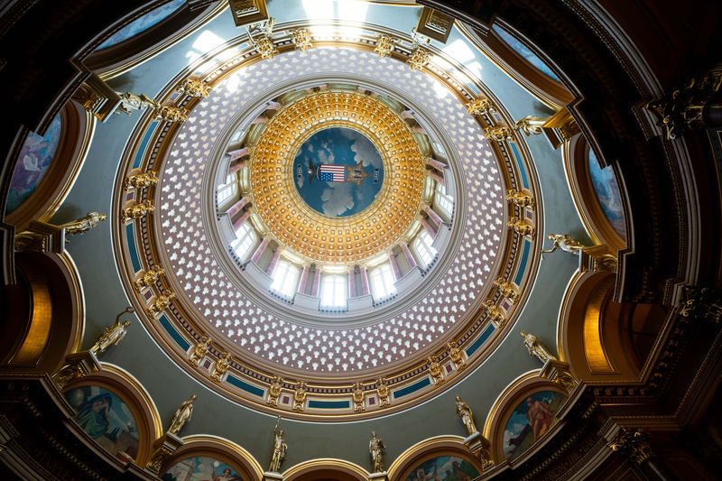 The interior of the Iowa State Capitol Rotunda is seen on May 2, 2026, in Des Moines.