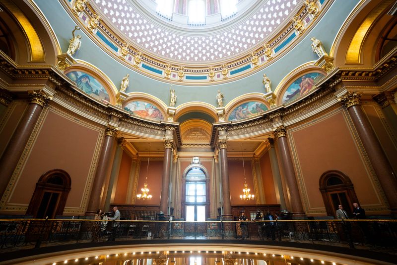 The interior of the Iowa State Capitol Rotunda is seen on May 2, 2026, in Des Moines.