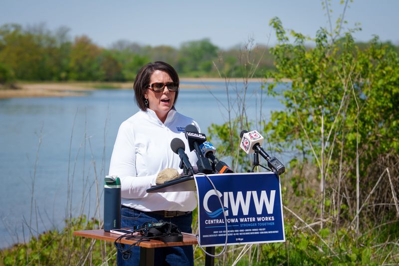 Amy Kahler, Central Iowa Water WorksÕ CEO, speaks during a press conference at Maffitt Reservoir, May 4, 2026.