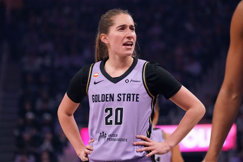 Golden State Valkyries guard Kate Martin (20) waits for play to resume against the Seattle Storm in the first quarter at Chase Center on April 25, 2026.