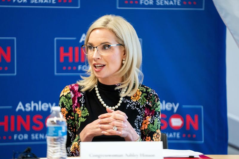Current U.S. Rep. Ashley Hinson speaks during a roundtable on May 8, 2026, at the FFA Enrichment Center in Ankeny. Current U.S. Rep.