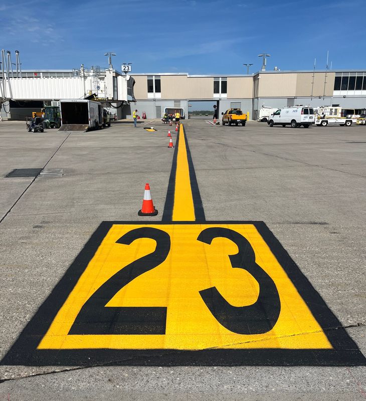 A photo of tDes Moines International Airport's new numbering system for gates.