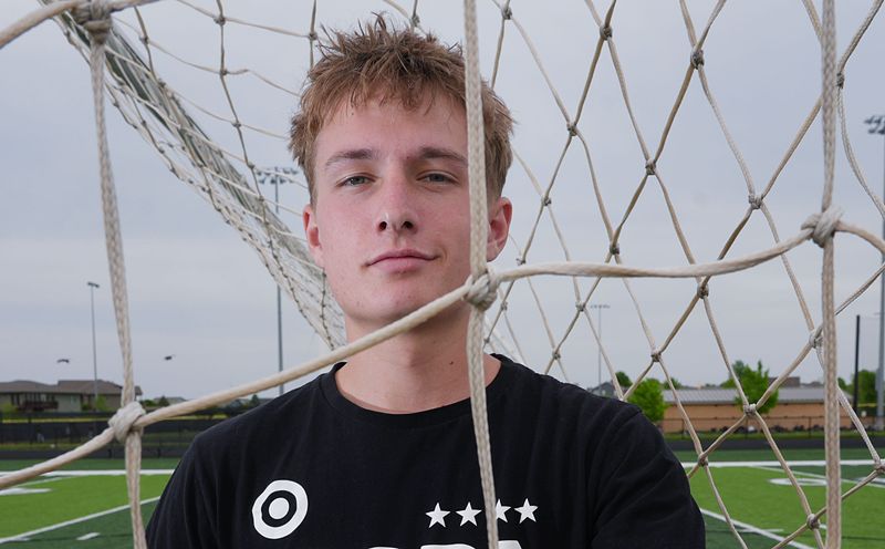 Ankeny Centennial’s forward Tate Duax poses at the school’s field on May 11, 2026 in Ankeny, Iowa.