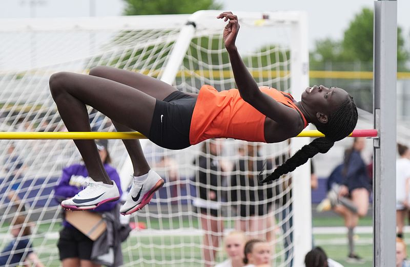 Ames girls high jumper Ayak Akol is one of 122 Ames-area athletes to qualify for the 2026 Iowa high school state track and field championships.