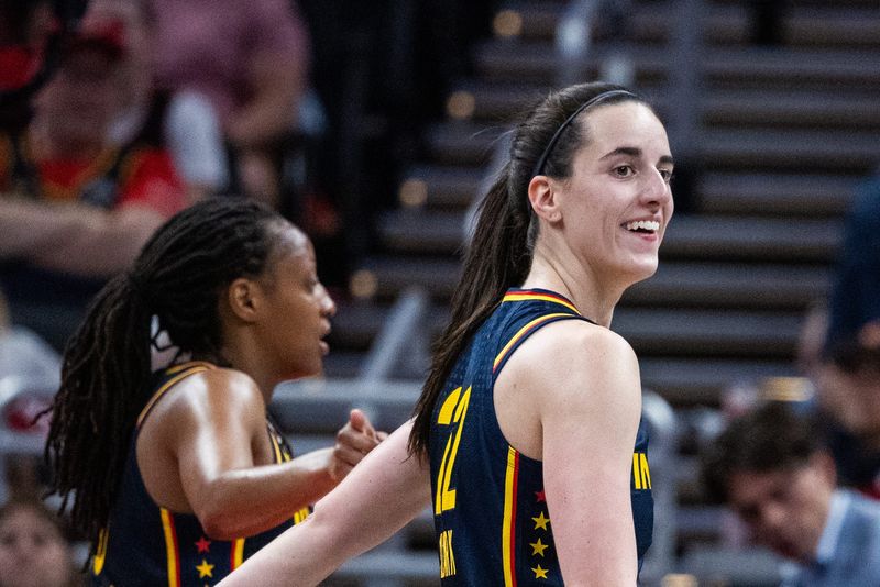 May 17, 2026; Indianapolis, Indiana, USA; Indiana Fever guard Caitlin Clark (22) in the first half against the Seattle Storm at Gainbridge Fieldhouse. Mandatory Credit: Trevor Ruszkowski-Imagn Images