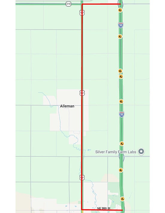 A portion of Interstate 35 between Ankeny and Huxley will be closed overnight starting on May 21. Here's the detour.