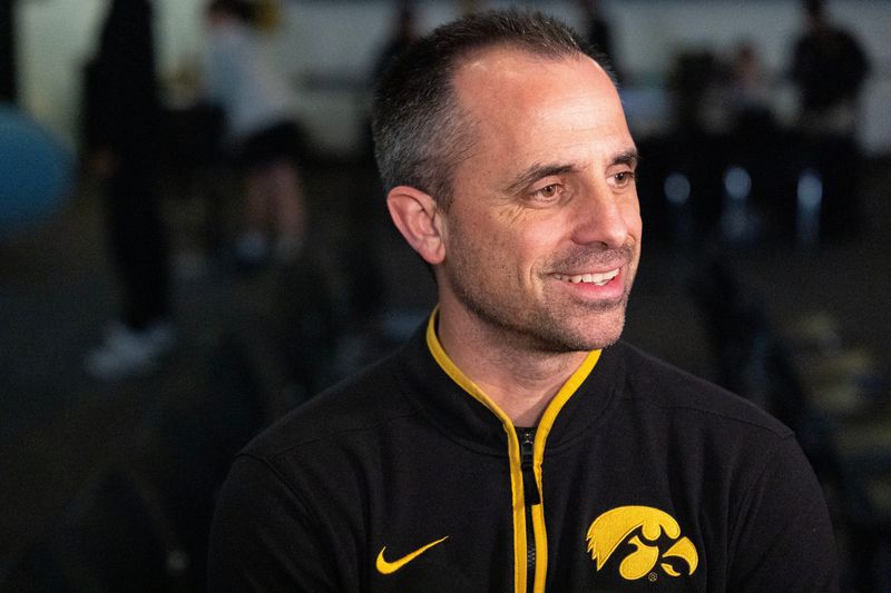 Iowa head coach Ben McCollum speaks to members of the media after the Iowa Hawkeyes menâ€™s basketball team was named a 9-seed in the NCAA Tournament March 15, 2026 at Carver-Hawkeye Arena in Iowa City, Iowa.