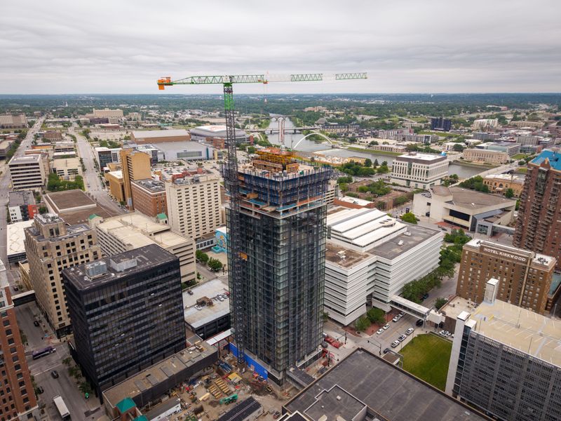 The 515 Walnut building currently under construction, May 20, 2026, in Des Moines.