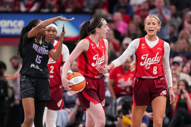 Indiana Fever guard Caitlin Clark (22) reacts to the action Friday, May 22, 2026, during the first half of a game against the Golden State Valkyries at Gainbridge Fieldhouse in Indianapolis.