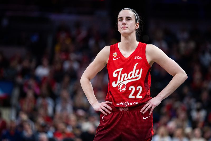 May 22, 2026; Indianapolis, Indiana, USA; Indiana Fever guard Caitlin Clark (22) in the first half against the Golden State Valkyries at Gainbridge Fieldhouse. Mandatory Credit: Trevor Ruszkowski-Imagn Images