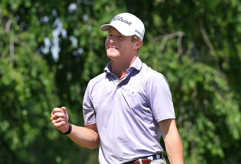 Nevada’s Parker Rodgers celebrates after winning the 3A boys individual state golf championship at the Gates Park Golf Course on May 27, 2026, in Waterloo, Iowa.