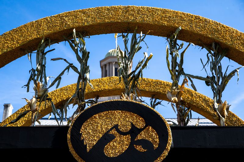 A Tigerhawk logo is seen on the American Society of Civil Engineers (ASCE) Corn Monument during Homecoming week for the University of Iowa, Friday, Oct. 28, 2022, in Iowa City, Iowa.

221028 Ui Homecoming 001 Jpg