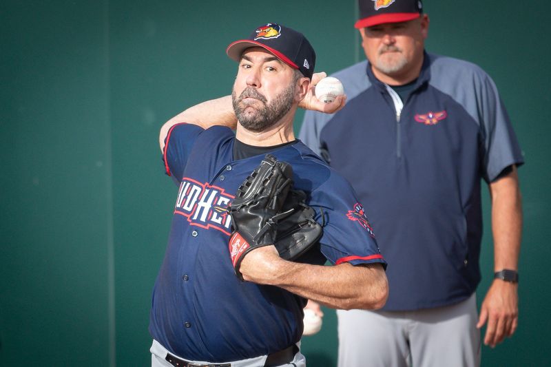 Justin Verlander, making a rehab start for the Toledo Mud Hens, warms up prior to the Iowa Cubs game at Principal Park on June 2.