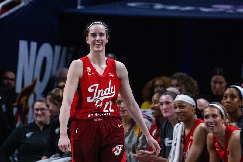 Jun 4, 2026; Indianapolis, Indiana, USA; Indiana Fever guard Caitlin Clark (22) reacts to a foul in the second half against the Atlanta Dream at Gainbridge Fieldhouse. Mandatory Credit: Trevor Ruszkowski-Imagn Images