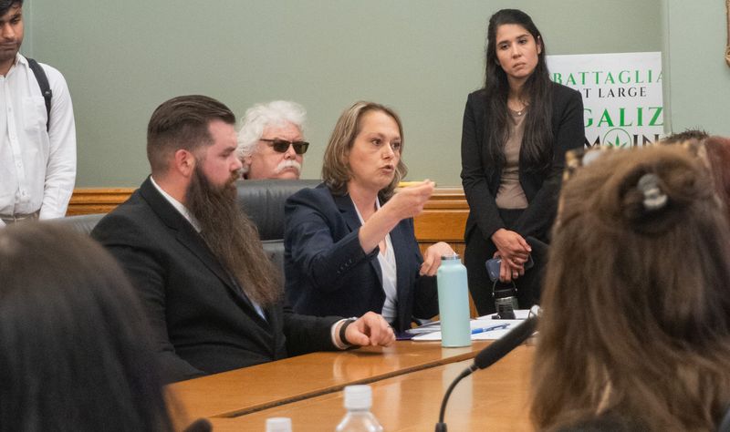 Libertarian lieutenant governor candidate Jules Cutler gives a final plea to the State Objection Panel to reject objections to her candidacy on Monday, June 15, 2026 at the Iowa State Capitol.