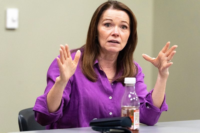 Christina Bohannan, the democratic candidate for Iowa’s First Congressional District, meets with administrators of the Jefferson County Health Center June 16, 2026 in Fairfield, Iowa.